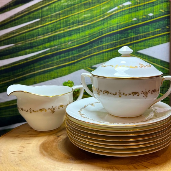 VTG Lot of Royal Worcester ChinaGOLD CHANTILLYPlates+Sugar+Cream